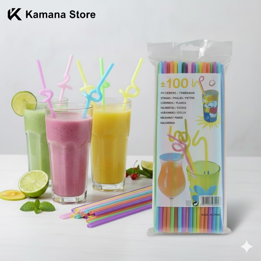 Disposable Plastic Drinking Straw 100pcs